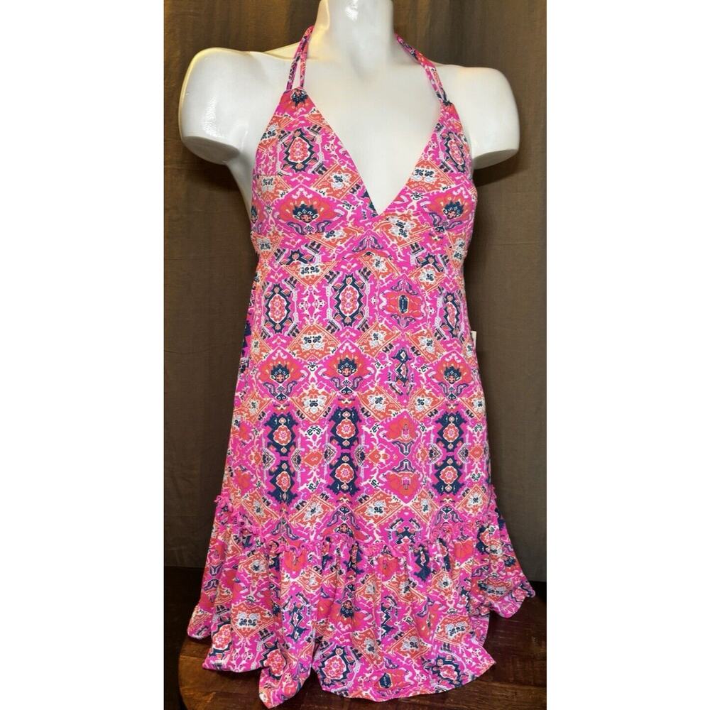 Maaji NWT Pink print Strappy coverup Dress Size Small stretchy tie back